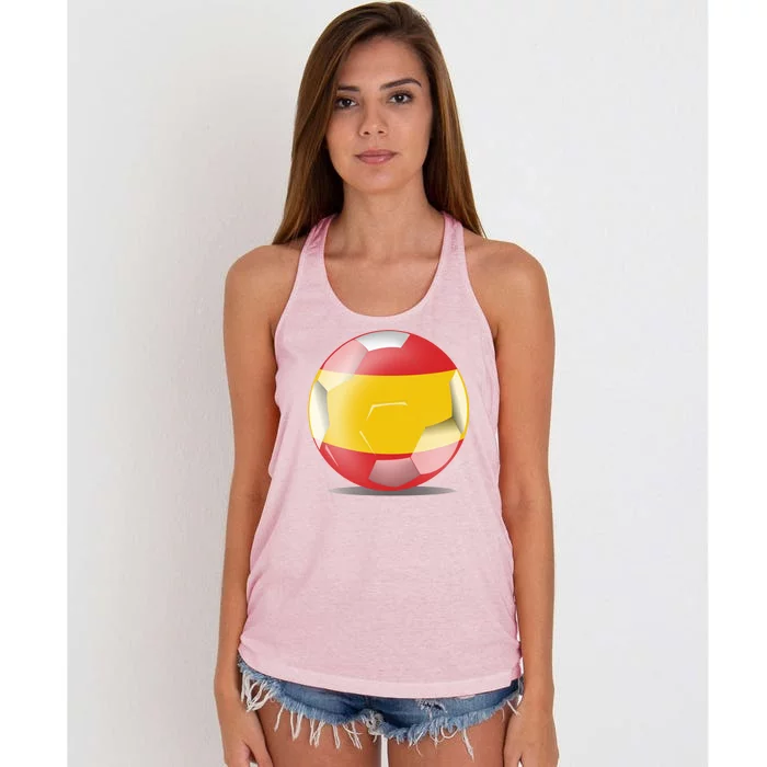 Soccer Ball Country Flag Spain Women's Knotted Racerback Tank