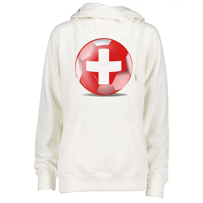 Soccer Ball Country Flag Switzerland Womens Funnel Neck Pullover Hood