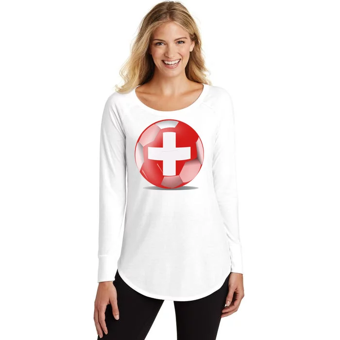 Soccer Ball Country Flag Switzerland Women's Perfect Tri Tunic Long Sleeve Shirt