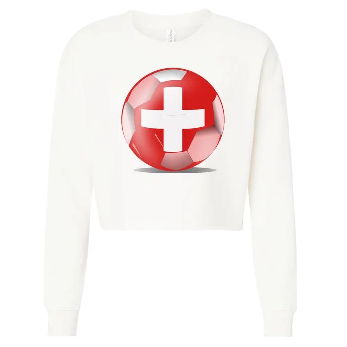 Soccer Ball Country Flag Switzerland Cropped Pullover Crew