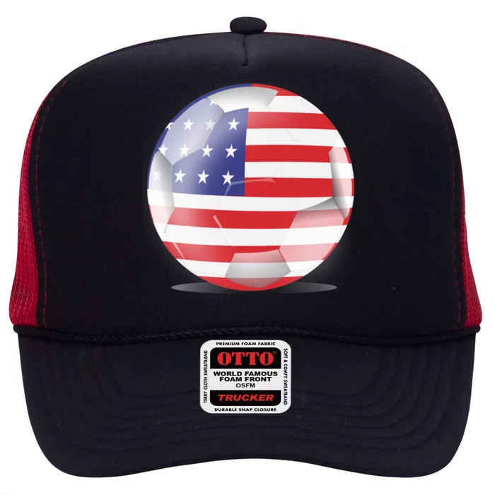 Soccer Ball Country Flag USA High Crown Mesh Trucker Hat