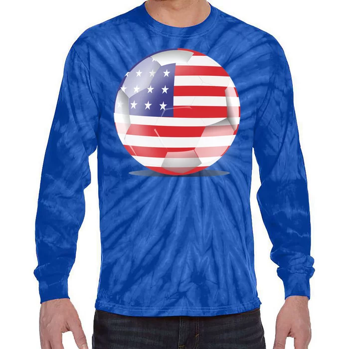 Soccer Ball Country Flag USA Tie-Dye Long Sleeve Shirt