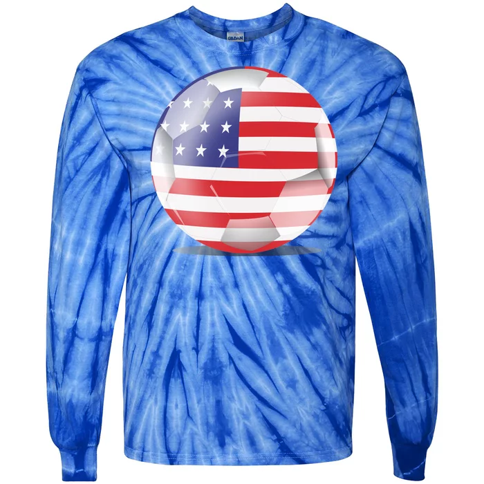 Soccer Ball Country Flag USA Tie-Dye Long Sleeve Shirt