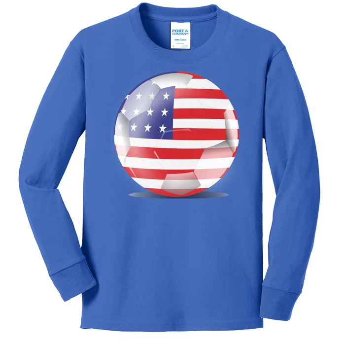 Soccer Ball Country Flag USA Kids Long Sleeve Shirt