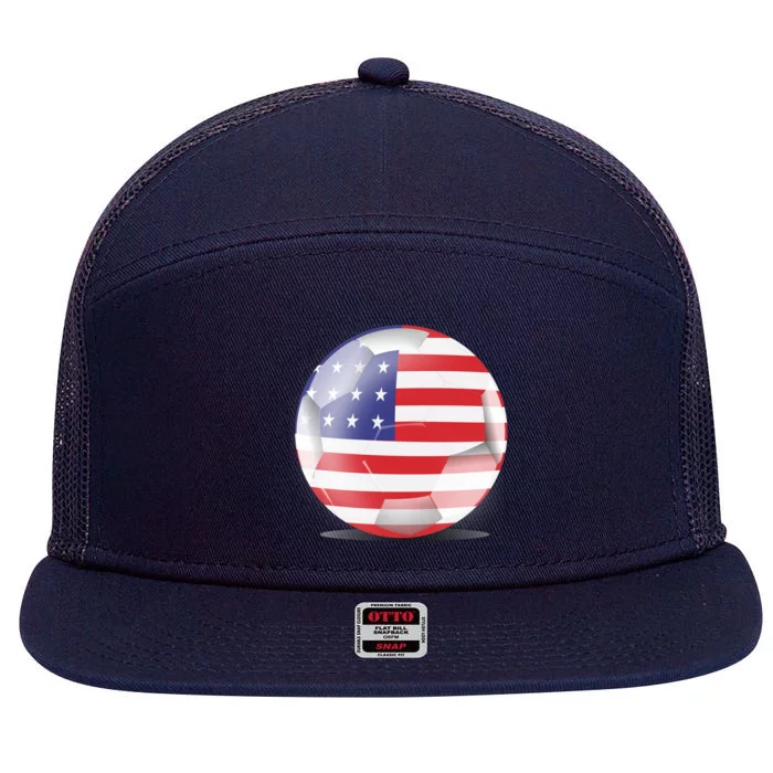 Soccer Ball Country Flag USA 7 Panel Mesh Trucker Snapback Hat