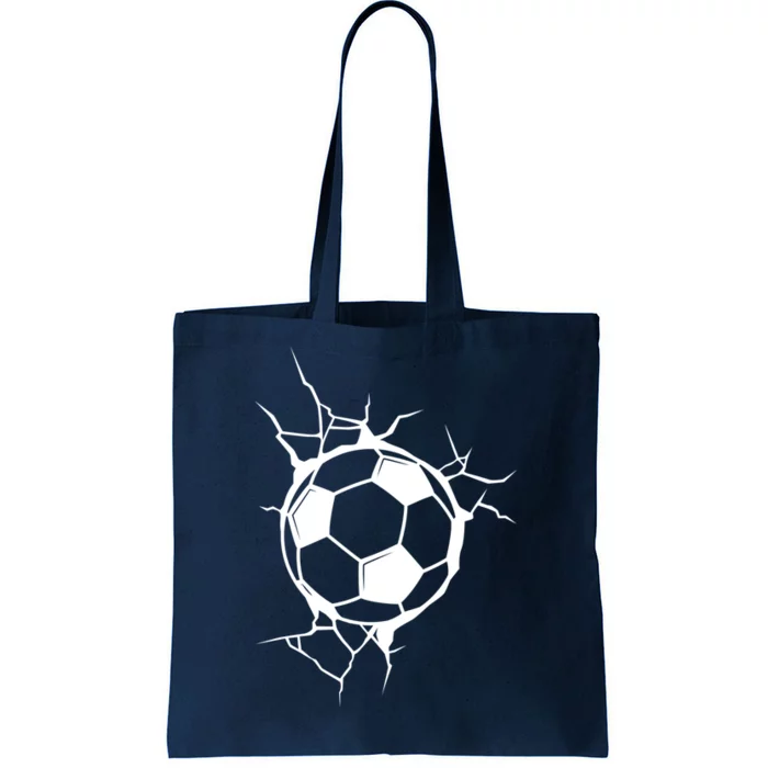 Soccer Ball Crashing Into Wall Tote Bag