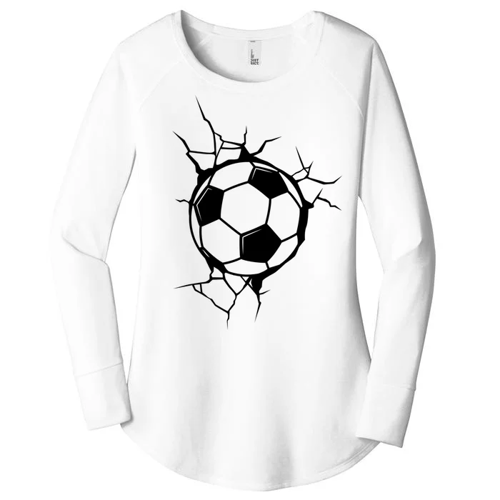 Soccer Ball Crashing Into Wall Women's Perfect Tri Tunic Long Sleeve Shirt