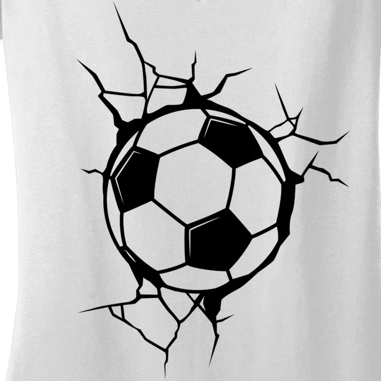 Soccer Ball Crashing Into Wall Women's V-Neck T-Shirt