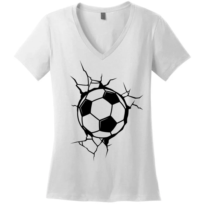 Soccer Ball Crashing Into Wall Women's V-Neck T-Shirt