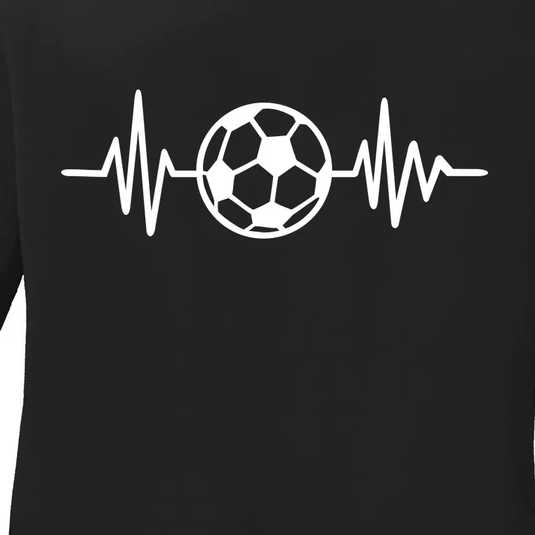 Soccer Futbol Heartbeat Pulse Ladies Long Sleeve Shirt