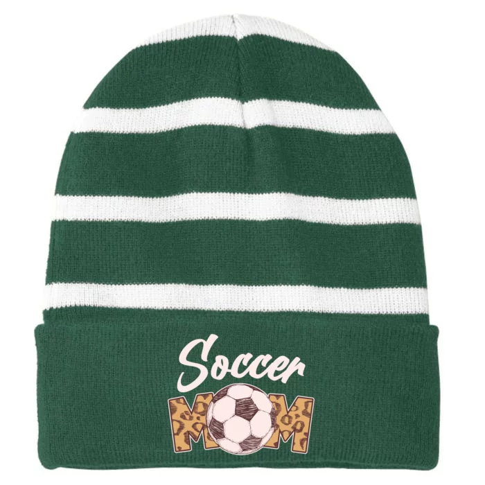 Soccer Mom Stylish Leopard Print Striped Beanie with Solid Band