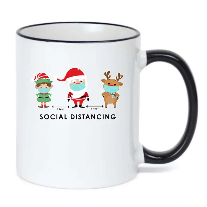 Social Distancing Funny Santa Claus Reindeer Elf Christmas Black Color Changing Mug