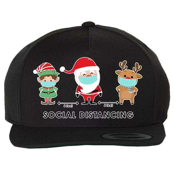 Social Distancing Funny Santa Claus Reindeer Elf Christmas Wool Snapback Cap