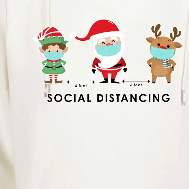 Social Distancing Funny Santa Claus Reindeer Elf Christmas Womens Funnel Neck Pullover Hood