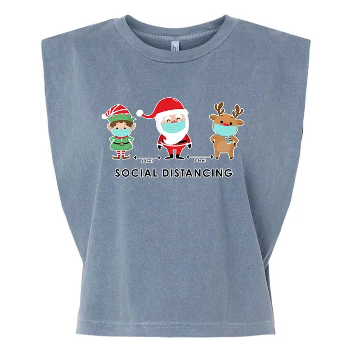 Social Distancing Funny Santa Claus Reindeer Elf Christmas Garment-Dyed Women's Muscle Tee