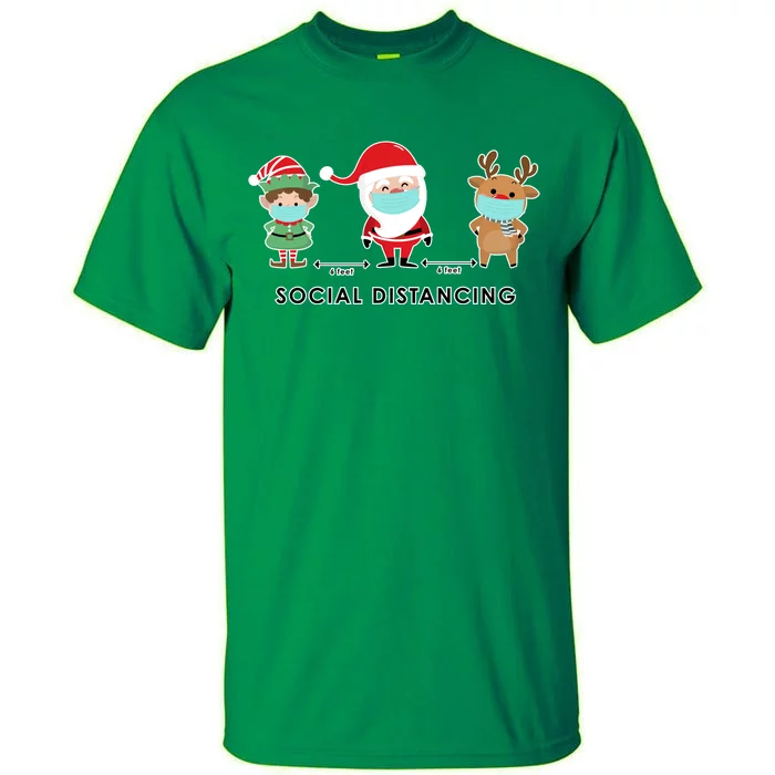 Social Distancing Funny Santa Claus Reindeer Elf Christmas Tall T-Shirt