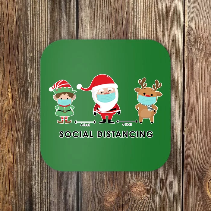 Social Distancing Funny Santa Claus Reindeer Elf Christmas Coaster