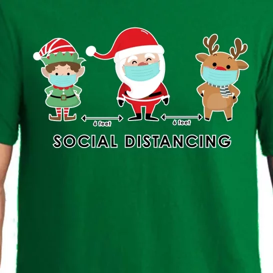 Social Distancing Funny Santa Claus Reindeer Elf Christmas Pajama Set