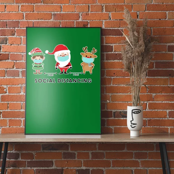 Social Distancing Funny Santa Claus Reindeer Elf Christmas Poster