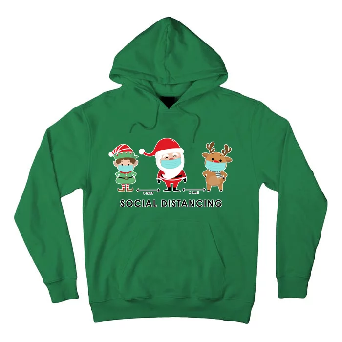 Social Distancing Funny Santa Claus Reindeer Elf Christmas Tall Hoodie