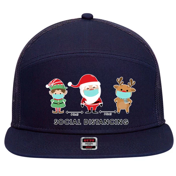 Social Distancing Funny Santa Claus Reindeer Elf Christmas 7 Panel Mesh Trucker Snapback Hat