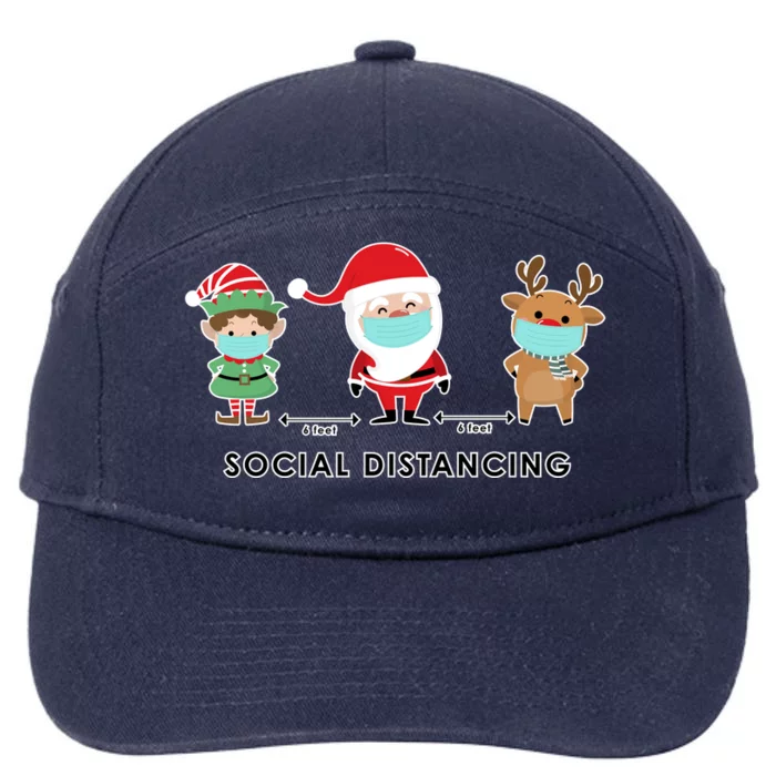 Social Distancing Funny Santa Claus Reindeer Elf Christmas 7-Panel Snapback Hat