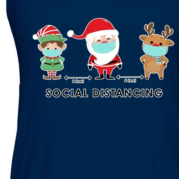 Social Distancing Funny Santa Claus Reindeer Elf Christmas Ladies Essential Flowy Tank