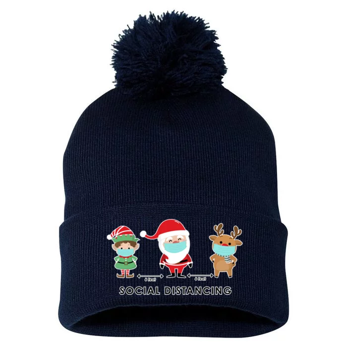 Social Distancing Funny Santa Claus Reindeer Elf Christmas Pom Pom 12in Knit Beanie