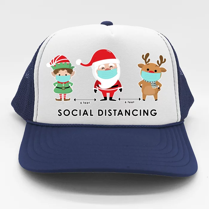 Social Distancing Funny Santa Claus Reindeer Elf Christmas Trucker Hat