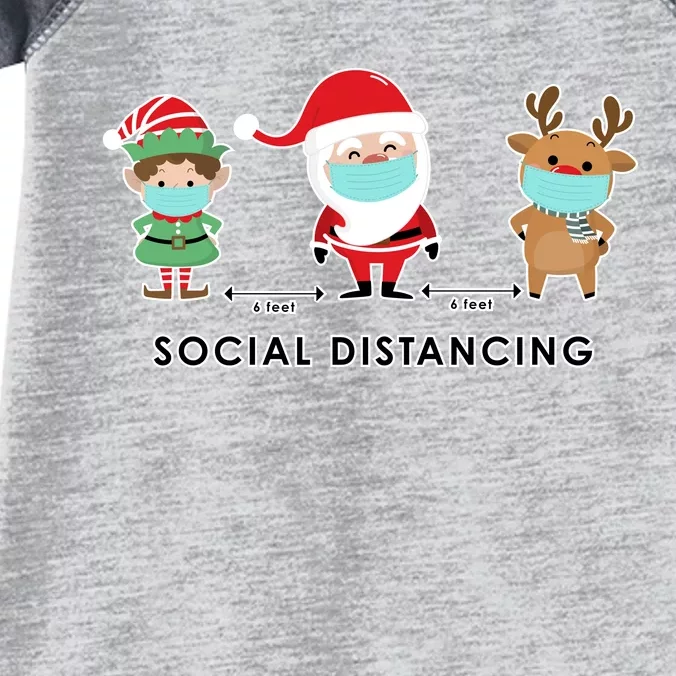 Social Distancing Funny Santa Claus Reindeer Elf Christmas Infant Baby Jersey Bodysuit