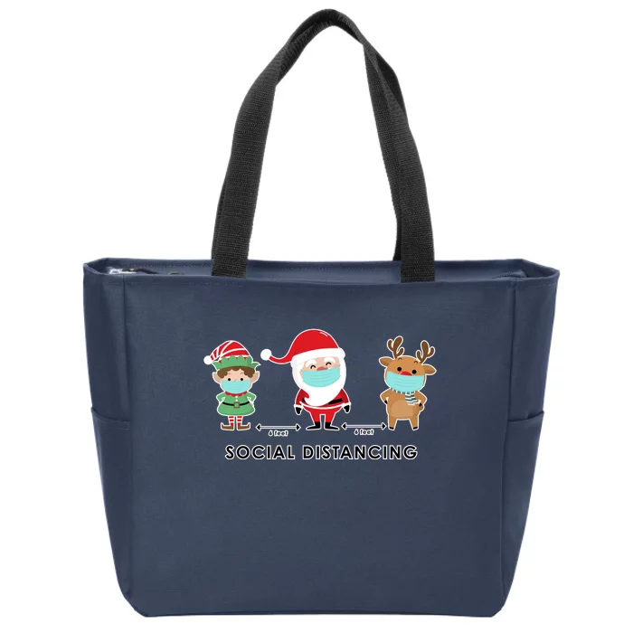 Social Distancing Funny Santa Claus Reindeer Elf Christmas Zip Tote Bag