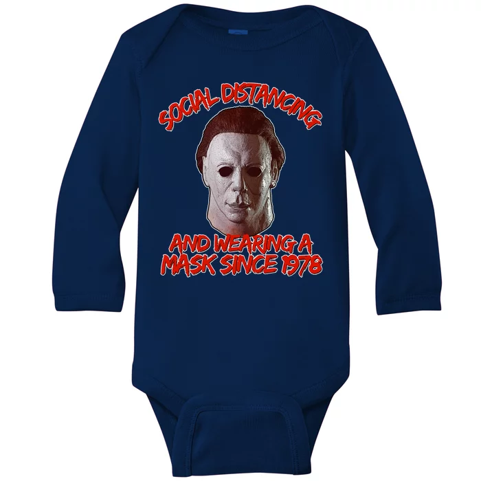 Social Distancing Wearing A Mask Since 1978 Halloween Baby Long Sleeve Bodysuit