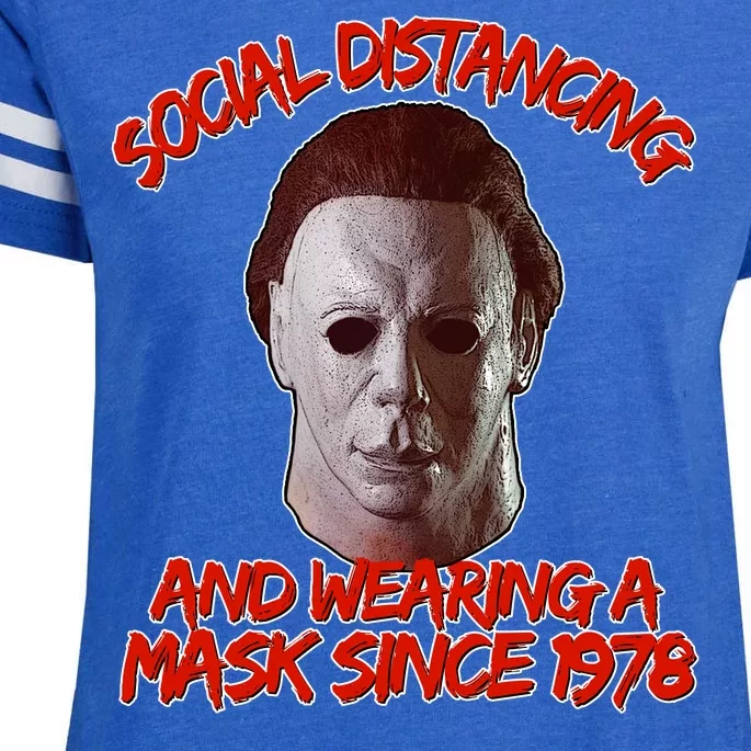 Social Distancing Wearing A Mask Since 1978 Halloween Enza Ladies Jersey Football T-Shirt