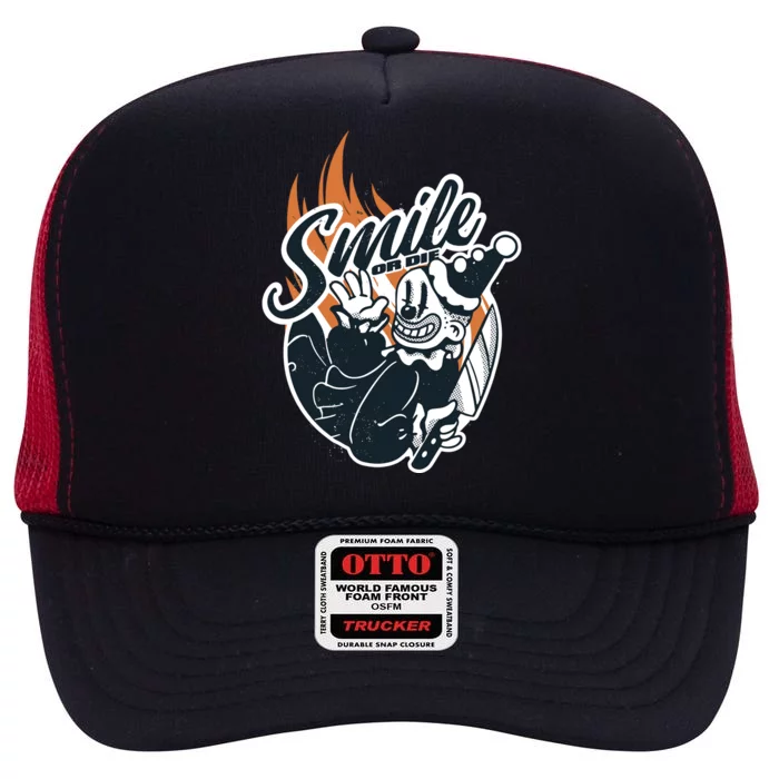 Smile Or Die Scary Clown Halloween High Crown Mesh Trucker Hat