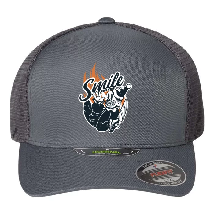 Smile Or Die Scary Clown Halloween Flexfit Unipanel Trucker Cap