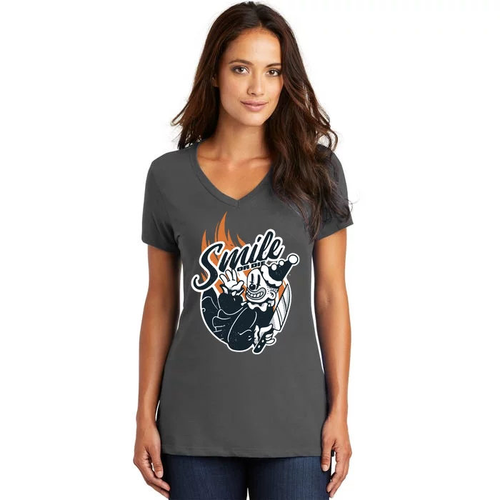 Smile Or Die Scary Clown Halloween Women's V-Neck T-Shirt