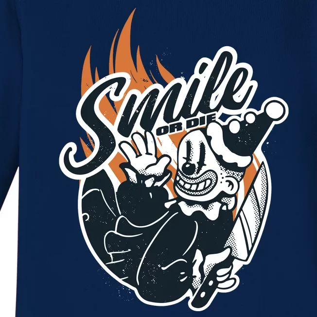 Smile Or Die Scary Clown Halloween Baby Long Sleeve Bodysuit