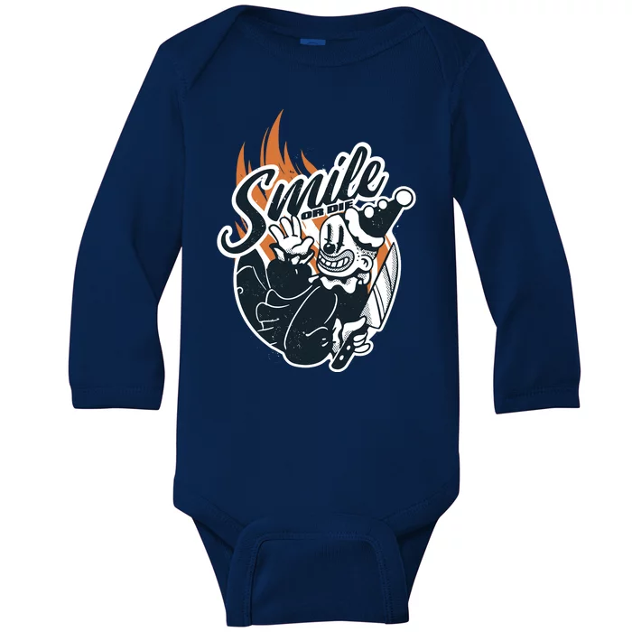 Smile Or Die Scary Clown Halloween Baby Long Sleeve Bodysuit