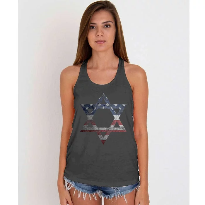 Star Of David Jews Jewish Gifts Usa American Flag Women's Knotted Racerback Tank