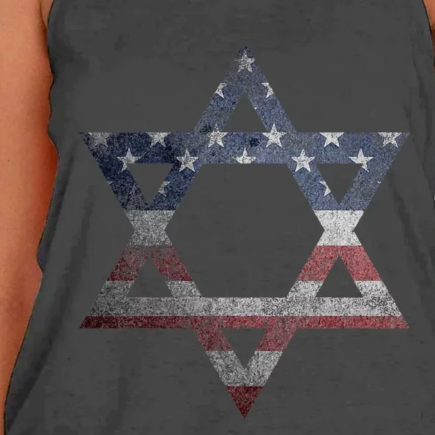 Star Of David Jews Jewish Gifts Usa American Flag Women's Knotted Racerback Tank