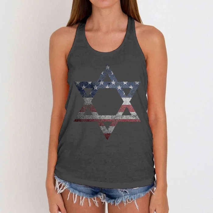 Star Of David Jews Jewish Gifts Usa American Flag Women's Knotted Racerback Tank