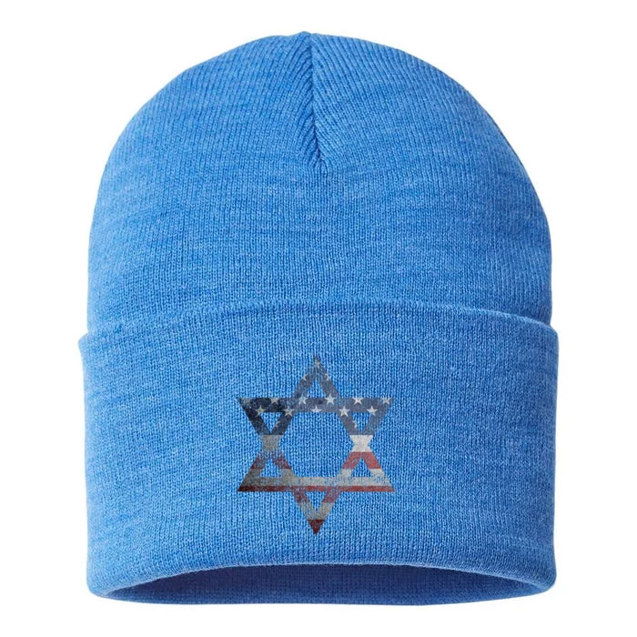 Star Of David Jews Jewish Gifts Usa American Flag Sustainable Knit Beanie