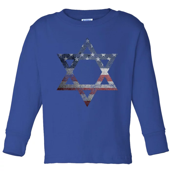 Star Of David Jews Jewish Gifts Usa American Flag Toddler Long Sleeve Shirt