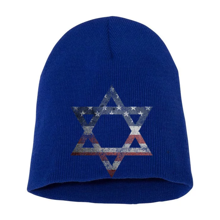 Star Of David Jews Jewish Gifts Usa American Flag Short Acrylic Beanie