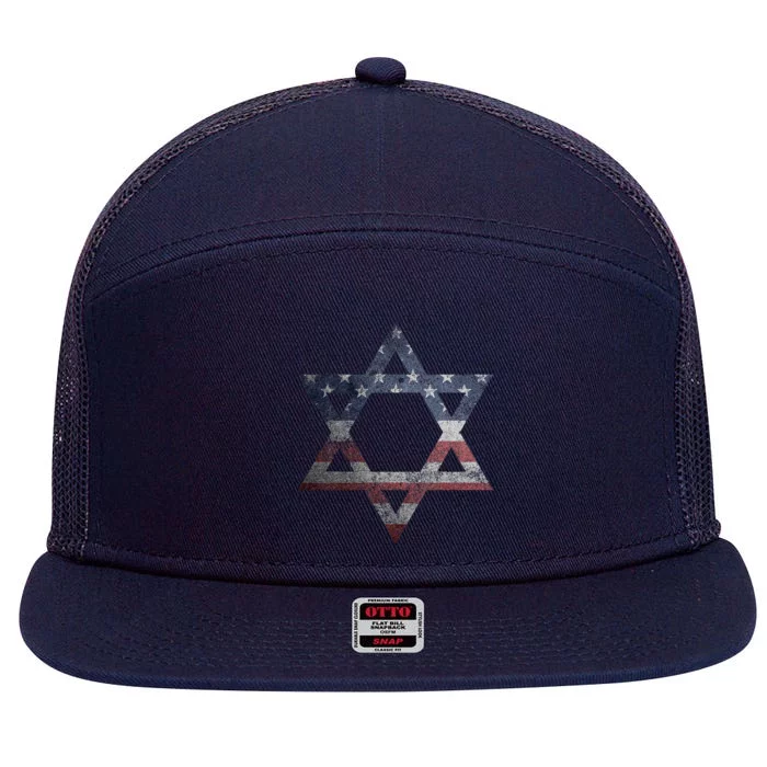 Star Of David Jews Jewish Gifts Usa American Flag 7 Panel Mesh Trucker Snapback Hat