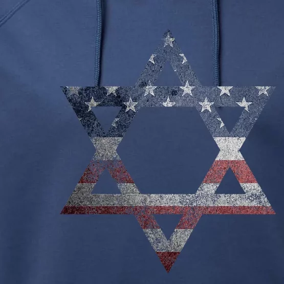 Star Of David Jews Jewish Gifts Usa American Flag Performance Fleece Hoodie