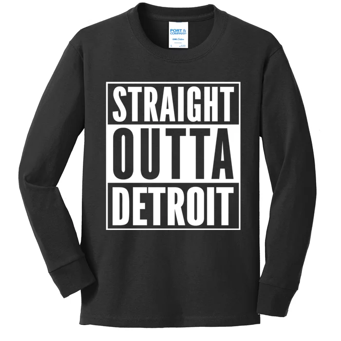 Straight Outta Detroit Vintage Detroit Souvenir Outfit Kids Long Sleeve Shirt