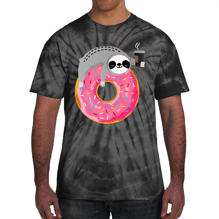 Sloth On Donut With Cup Of Steaming Coffee Tie-Dye T-Shirt