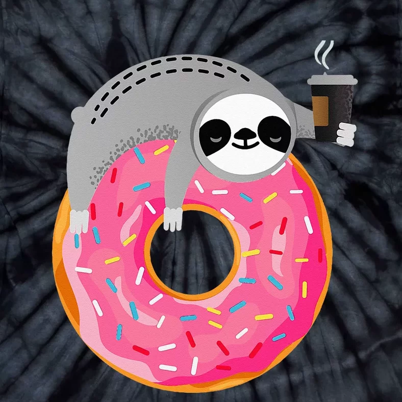 Sloth On Donut With Cup Of Steaming Coffee Tie-Dye T-Shirt