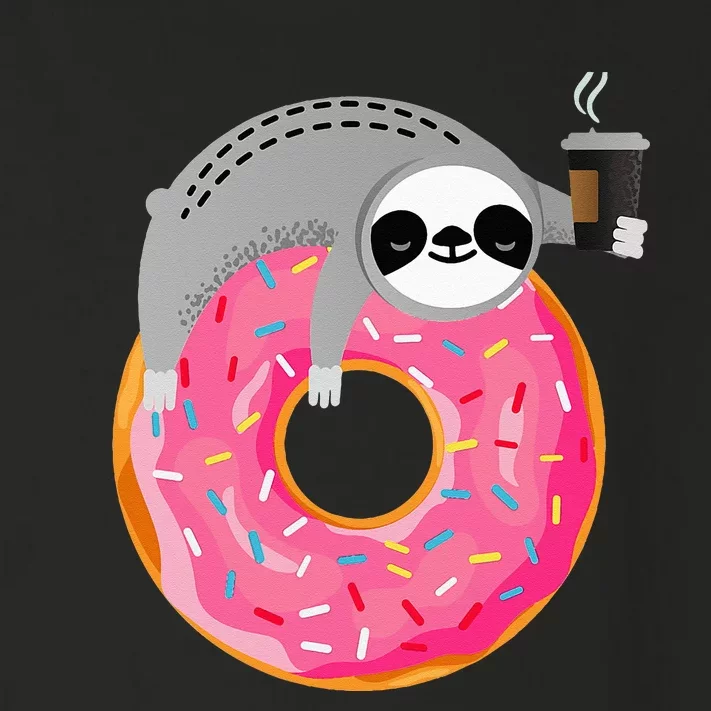 Sloth On Donut With Cup Of Steaming Coffee Toddler Long Sleeve Shirt